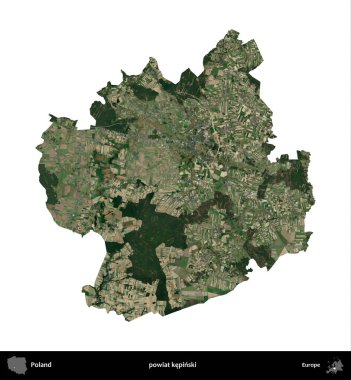 Kepinski İlçesi. Polonya 'nın idari bölgesi B uydusundaki görüntülerde beyazla izole edildi