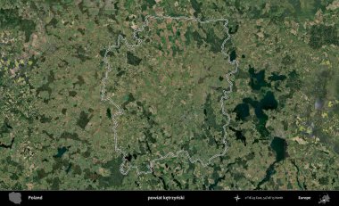 Ketrzynski İlçesi. Polonya 'nın idari bölgesi B uydusundan alınan görüntülerle özetlendi