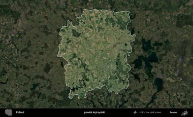 Ketrzynski İlçesi. Polonya 'nın idari alanı, koyu renkli bir B uydusu görüntüsüyle vurgulandı ve özetlendi