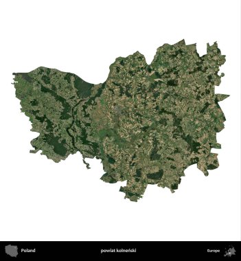 Kolnenski İlçesi. Polonya 'nın idari bölgesi B uydusundaki görüntülerde beyazla izole edildi