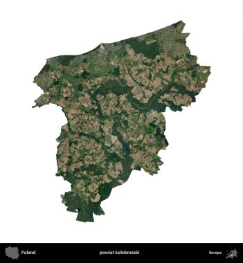 Kolobrzeski İlçesi. Polonya 'nın idari bölgesi B uydusundaki görüntülerde beyazla izole edildi