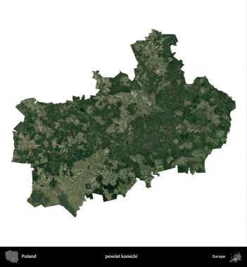 Konecki İlçesi. Polonya 'nın idari bölgesi B uydusundaki görüntülerde beyazla izole edildi