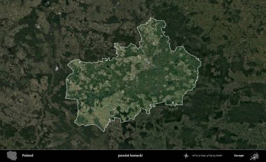 Konecki İlçesi. Polonya 'nın idari alanı, koyu renkli bir B uydusu görüntüsüyle vurgulandı ve özetlendi