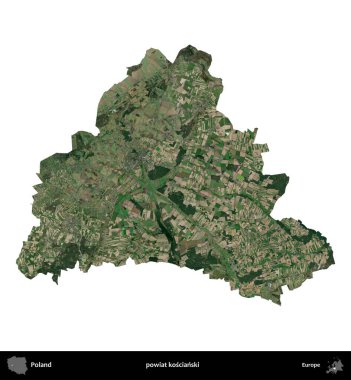 Koscianski İlçesi. Polonya 'nın idari bölgesi B uydusundaki görüntülerde beyazla izole edildi