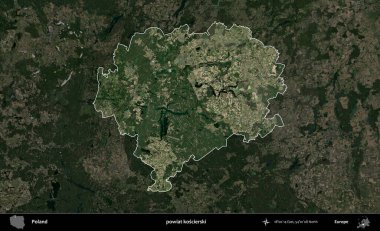 Koscierski İlçesi. Polonya 'nın idari alanı, koyu renkli bir B uydusu görüntüsüyle vurgulandı ve özetlendi