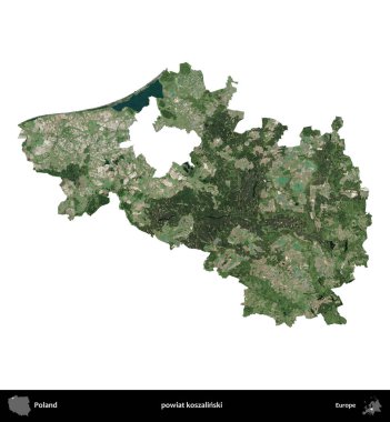 Koszalinski İlçesi. Polonya 'nın idari bölgesi B uydusundaki görüntülerde beyazla izole edildi