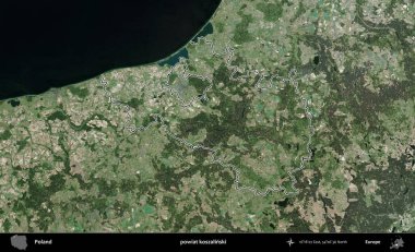 Koszalinski İlçesi. Polonya 'nın idari bölgesi B uydusundan alınan görüntülerle özetlendi