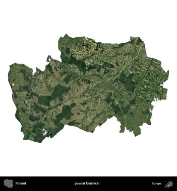 Krasnicki İlçesi. Polonya 'nın idari bölgesi B uydusundaki görüntülerde beyazla izole edildi