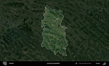 Krosnienski İlçesi. Polonya 'nın idari alanı, koyu renkli bir B uydusu görüntüsüyle vurgulandı ve özetlendi