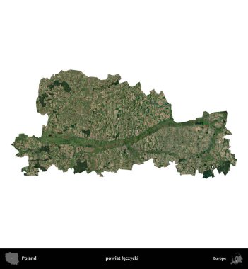 Leczycki İlçesi. Polonya 'nın idari bölgesi B uydusundaki görüntülerde beyazla izole edildi