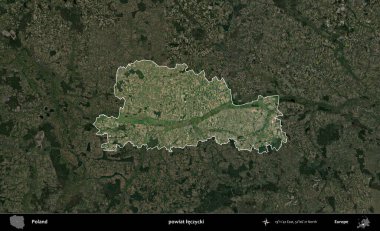 Leczycki İlçesi. Polonya 'nın idari alanı, koyu renkli bir B uydusu görüntüsüyle vurgulandı ve özetlendi