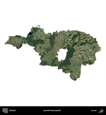 Leszczynski İlçesi. Polonya 'nın idari bölgesi B uydusundaki görüntülerde beyazla izole edildi