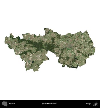 Lidzbarski İlçesi. Polonya 'nın idari bölgesi B uydusundaki görüntülerde beyazla izole edildi