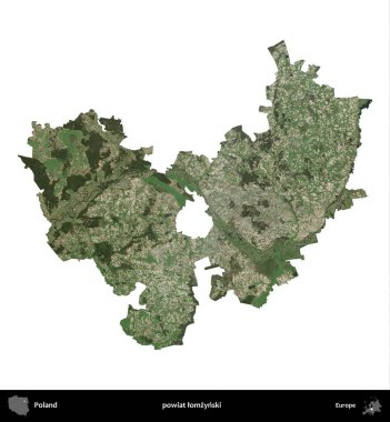 Lomzynski İlçesi. Polonya 'nın idari bölgesi B uydusundaki görüntülerde beyazla izole edildi