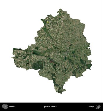 Lowicki İlçesi. Polonya 'nın idari bölgesi B uydusundaki görüntülerde beyazla izole edildi