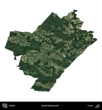 Lubaczowski İlçesi. Polonya 'nın idari bölgesi B uydusundaki görüntülerde beyazla izole edildi