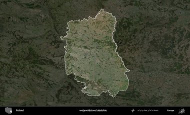 Lubelskie Eyaleti. Polonya 'nın idari alanı, koyu renkli bir B uydusu görüntüsüyle vurgulandı ve özetlendi