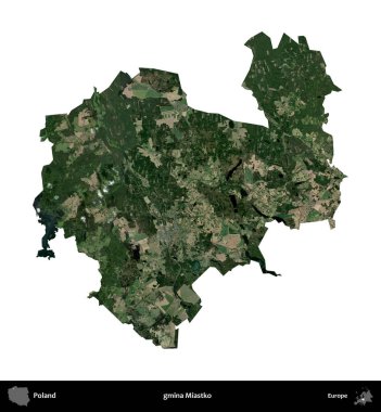 Miastko Komünü. Polonya 'nın idari bölgesi B uydusundaki görüntülerde beyazla izole edildi