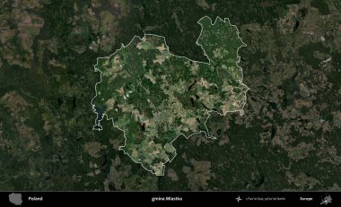 Miastko Komünü. Polonya 'nın idari alanı, koyu renkli bir B uydusu görüntüsüyle vurgulandı ve özetlendi
