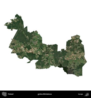 Michalowo Komünü. Polonya 'nın idari bölgesi B uydusundaki görüntülerde beyazla izole edildi