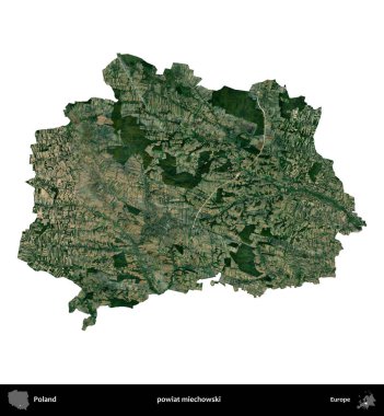 Miechowski İlçesi. Polonya 'nın idari bölgesi B uydusundaki görüntülerde beyazla izole edildi