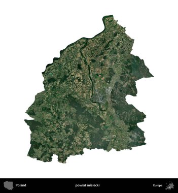 Mielecki İlçesi. Polonya 'nın idari bölgesi B uydusundaki görüntülerde beyazla izole edildi