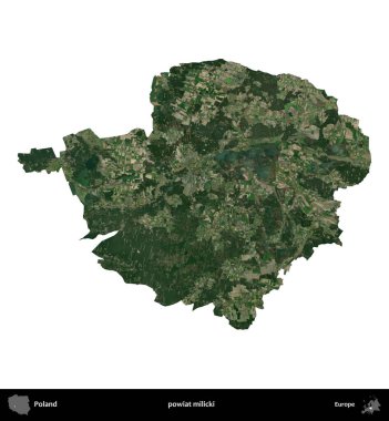 Milicki Bölgesi. Polonya 'nın idari bölgesi B uydusundaki görüntülerde beyazla izole edildi