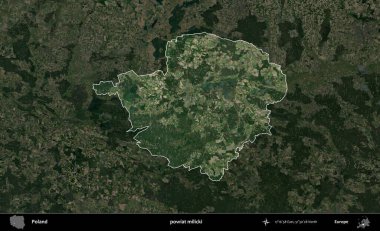 Milicki Bölgesi. Polonya 'nın idari alanı, koyu renkli bir B uydusu görüntüsüyle vurgulandı ve özetlendi