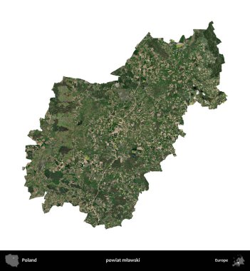 Mlawski İlçesi. Polonya 'nın idari bölgesi B uydusundaki görüntülerde beyazla izole edildi