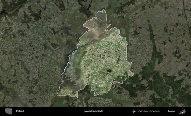Moniecki İlçesi. Polonya 'nın idari alanı, koyu renkli bir B uydusu görüntüsüyle vurgulandı ve özetlendi