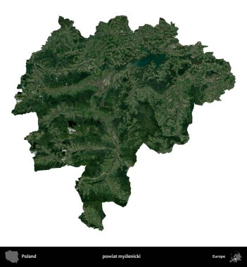 Myslenicki İlçesi. Polonya 'nın idari bölgesi B uydusundaki görüntülerde beyazla izole edildi