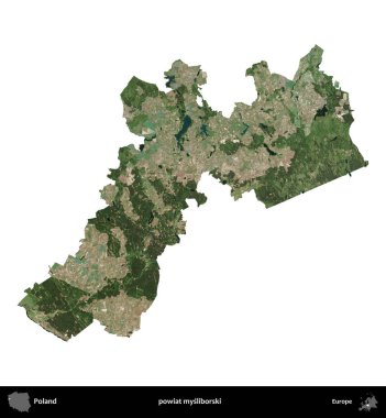 Mysliborski İlçesi. Polonya 'nın idari bölgesi B uydusundaki görüntülerde beyazla izole edildi