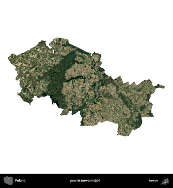 Nowomiejski İlçesi. Polonya 'nın idari bölgesi B uydusundaki görüntülerde beyazla izole edildi