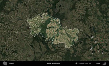 Nowomiejski İlçesi. Polonya 'nın idari alanı, koyu renkli bir B uydusu görüntüsüyle vurgulandı ve özetlendi