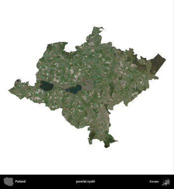 Nyski İlçesi. Polonya 'nın idari bölgesi B uydusundaki görüntülerde beyazla izole edildi