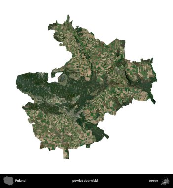 Obornicki İlçesi. Polonya 'nın idari bölgesi B uydusundaki görüntülerde beyazla izole edildi