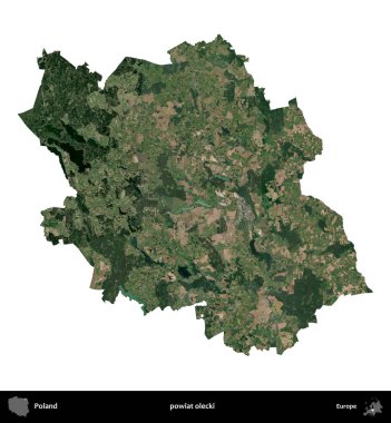 Olecki ilçesi. Polonya 'nın idari bölgesi B uydusundaki görüntülerde beyazla izole edildi