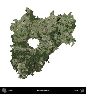 Olsztynski İlçesi. Polonya 'nın idari bölgesi B uydusundaki görüntülerde beyazla izole edildi