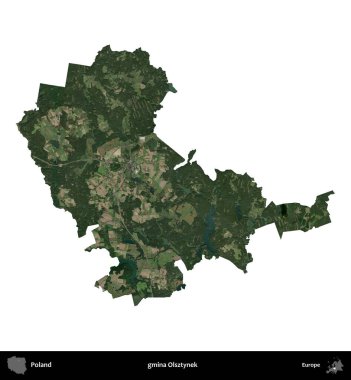 Olsztynek Komünü. Polonya 'nın idari bölgesi B uydusundaki görüntülerde beyazla izole edildi