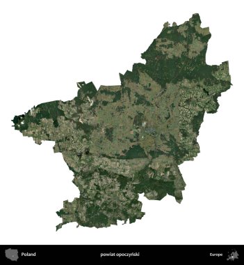 Opoczynski İlçesi. Polonya 'nın idari bölgesi B uydusundaki görüntülerde beyazla izole edildi