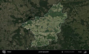 Opoczynski İlçesi. Polonya 'nın idari alanı, koyu renkli bir B uydusu görüntüsüyle vurgulandı ve özetlendi