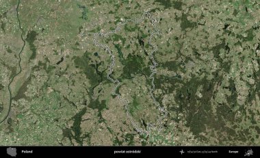 Ostrodzki İlçesi. Polonya 'nın idari bölgesi B uydusundan alınan görüntülerle özetlendi