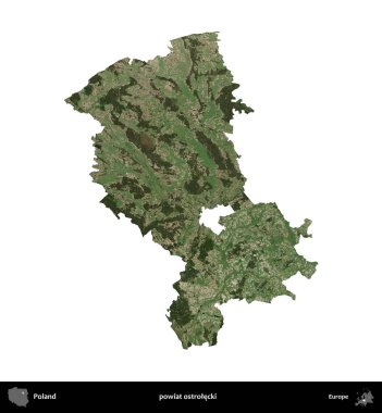 Ostrolecki İlçesi. Polonya 'nın idari bölgesi B uydusundaki görüntülerde beyazla izole edildi