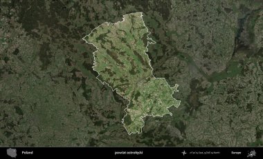 Ostrolecki İlçesi. Polonya 'nın idari alanı, koyu renkli bir B uydusu görüntüsüyle vurgulandı ve özetlendi