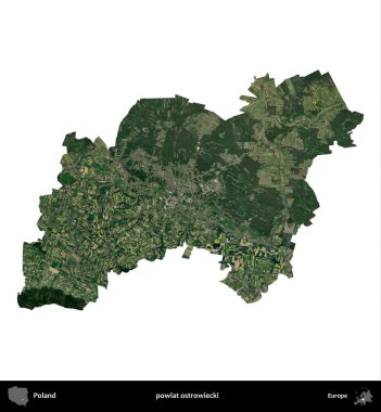 Ostrowiecki İlçesi. Polonya 'nın idari bölgesi B uydusundaki görüntülerde beyazla izole edildi