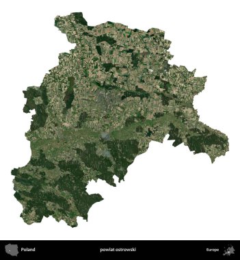 Ostrowski İlçesi. Polonya 'nın idari bölgesi B uydusundaki görüntülerde beyazla izole edildi