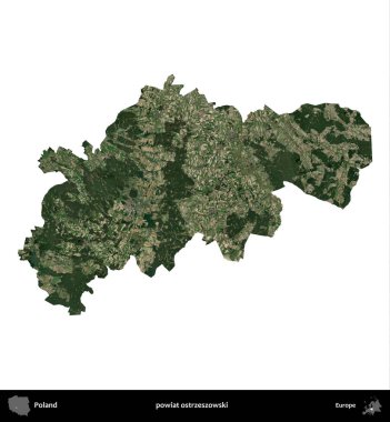 Ostrzeszowski İlçesi. Polonya 'nın idari bölgesi B uydusundaki görüntülerde beyazla izole edildi