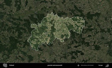 Ostrzeszowski İlçesi. Polonya 'nın idari alanı, koyu renkli bir B uydusu görüntüsüyle vurgulandı ve özetlendi