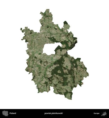 Piotrkowski İlçesi. Polonya 'nın idari bölgesi B uydusundaki görüntülerde beyazla izole edildi