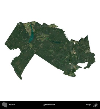 Plaska Komünü. Polonya 'nın idari bölgesi B uydusundaki görüntülerde beyazla izole edildi